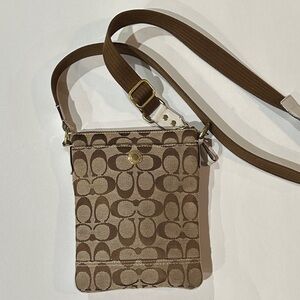 Coach Tan and Brown Signature Crossbody Bag